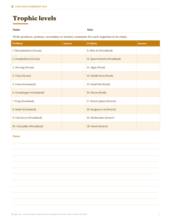 Preview of Printable Trophic Level Quiz